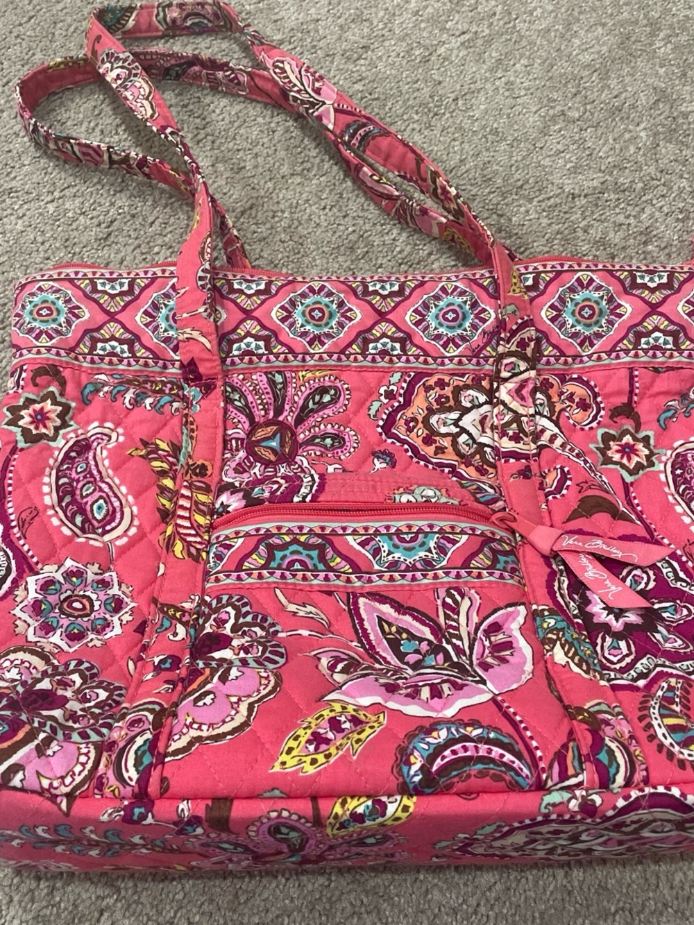 Vera Bradley Pink Paisley Quilted Tote with Multicolor Accents